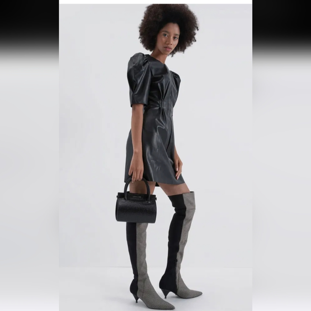 New in Box Charles & Keith Houndstooth Print Thigh High Boots size 38